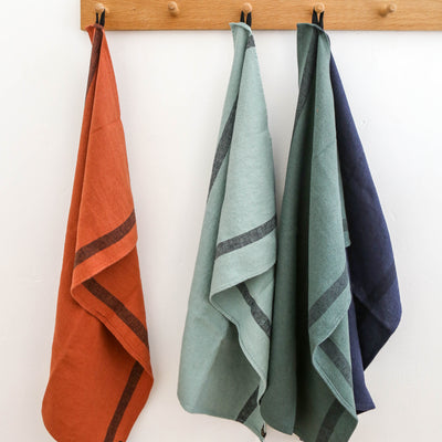 Linen Cotton Stripe Tea Towel - Brick