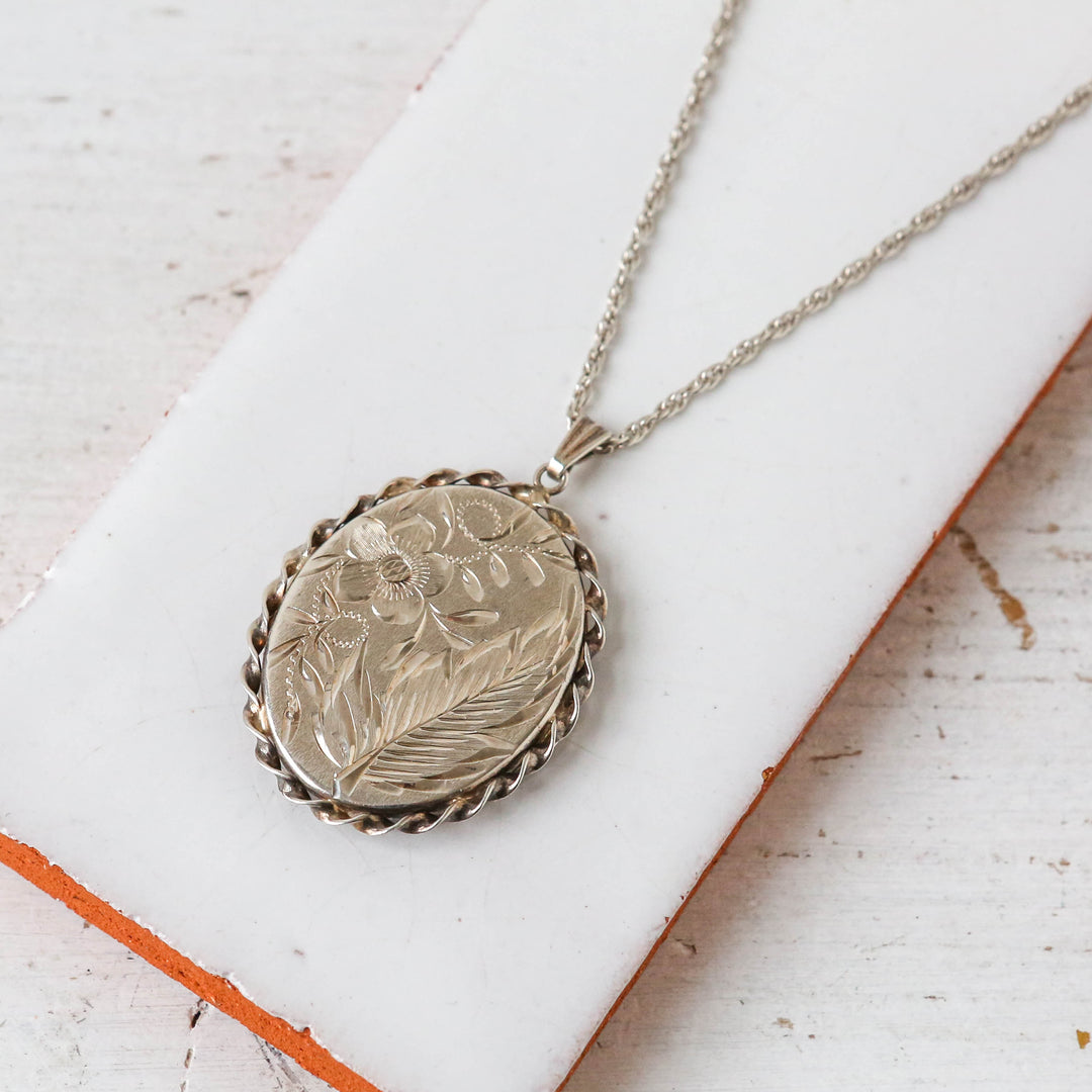 Large Vintage Silver Locket Oval Barley Twist Berylune