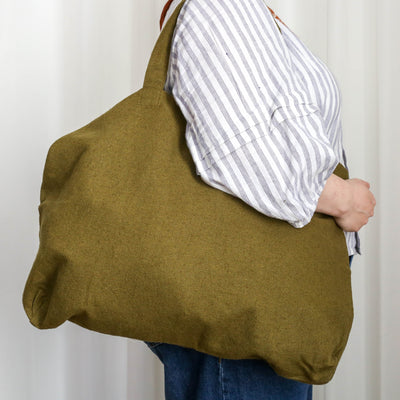Washed Linen Cotton Sloppy Shoulder Bag - Olive
