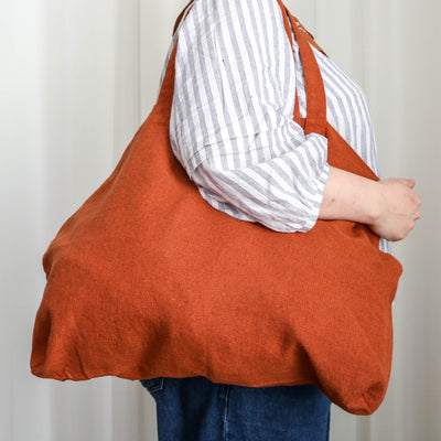 Washed Linen Cotton Sloppy Shoulder Bag - Brick