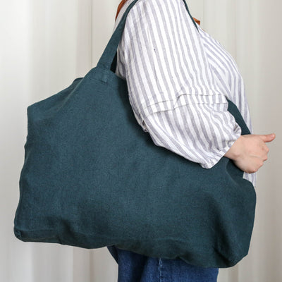 Washed Linen Cotton Sloppy Shoulder Bag - Prussian Blue