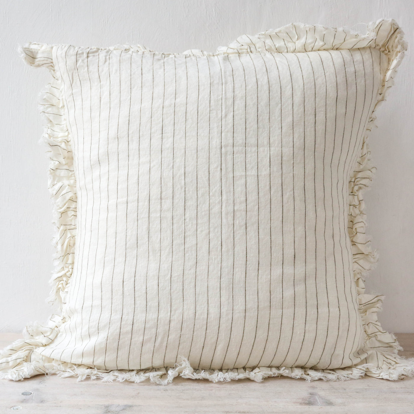 Ruffle Cushion Cover - Olive Pinstripe