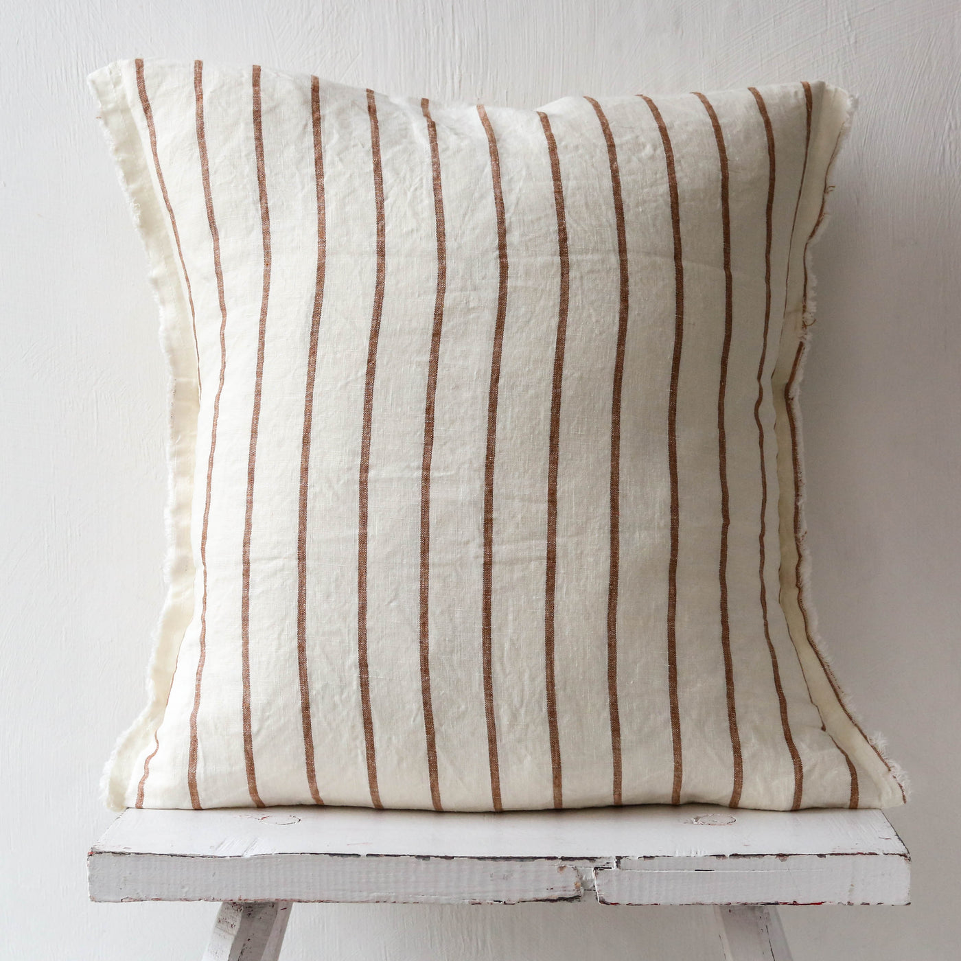 Fringed Cushion Cover - Brown & Cream Stripe