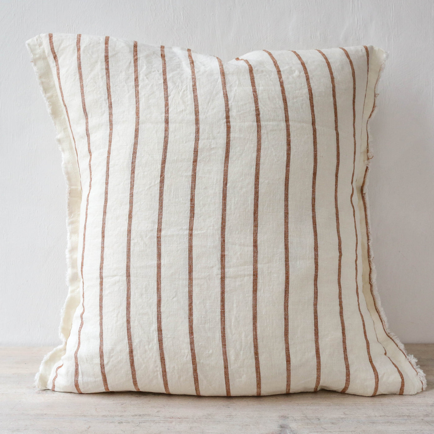 Fringed Cushion Cover - Brown & Cream Stripe