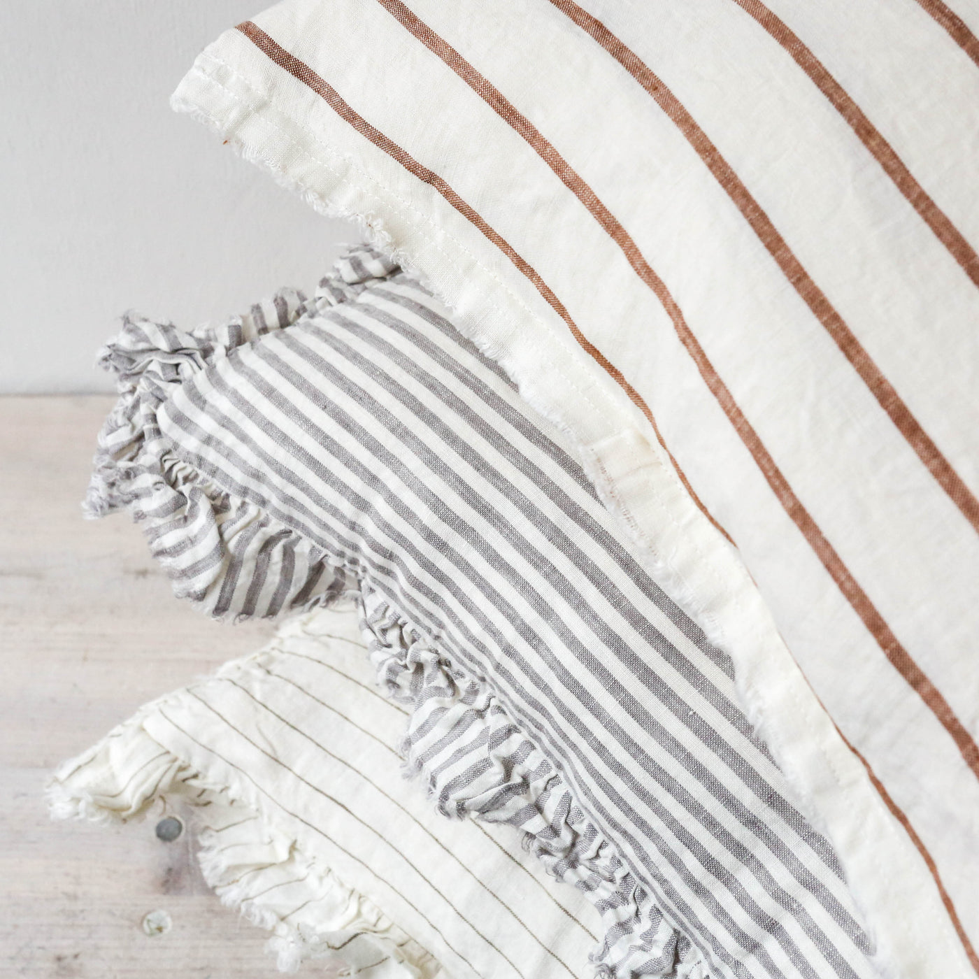 Ruffle Cushion Cover - Grey Stripe