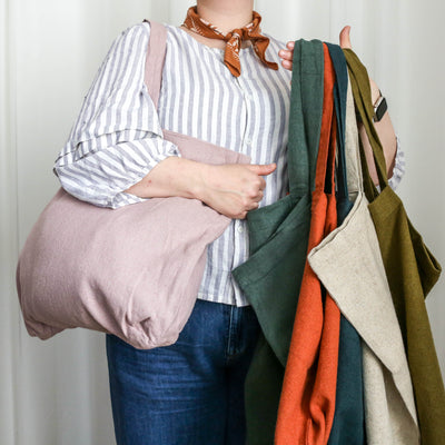 Washed Linen Cotton Sloppy Shoulder Bag - Olive