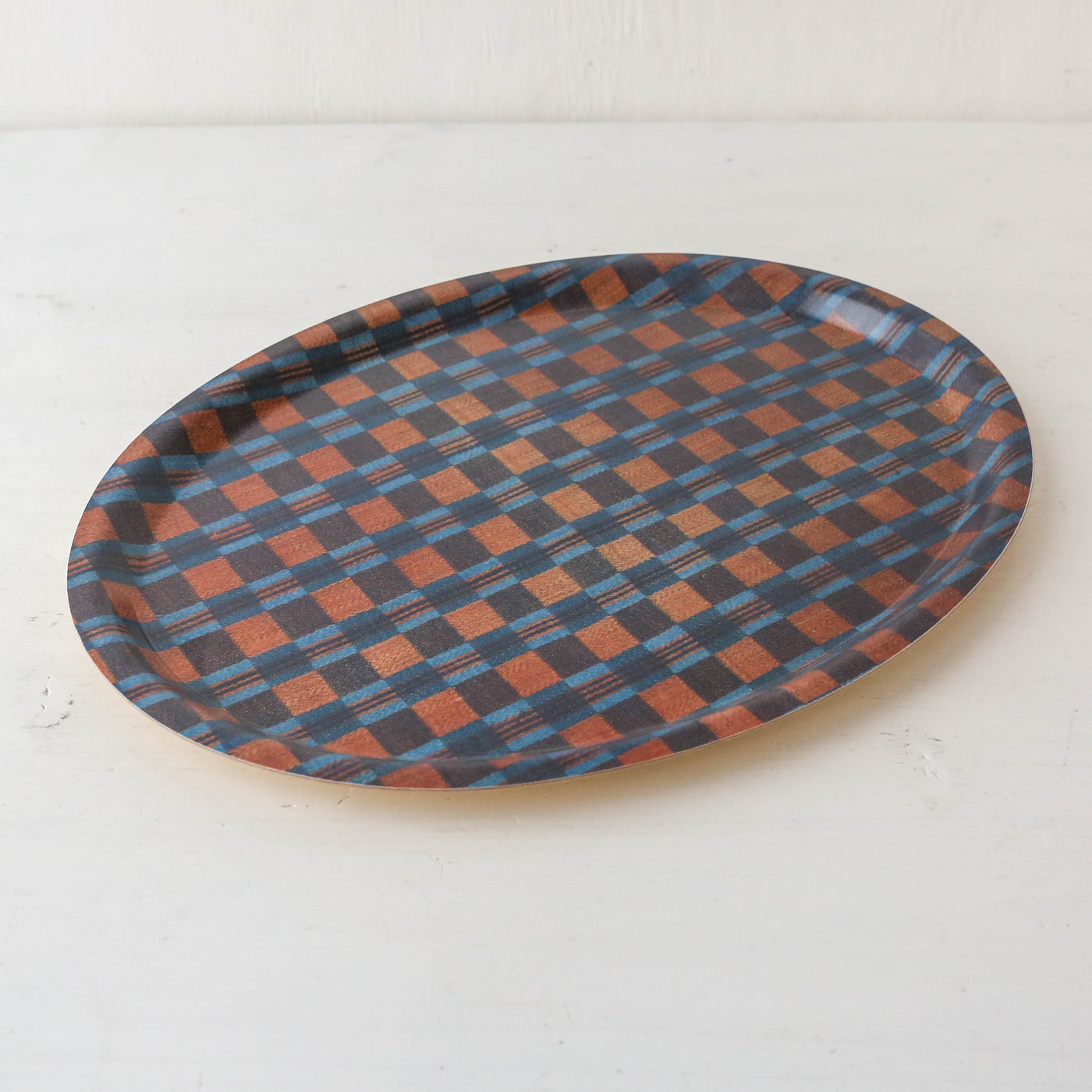 'Native Check' - Oval Birch Wood Tray by Host