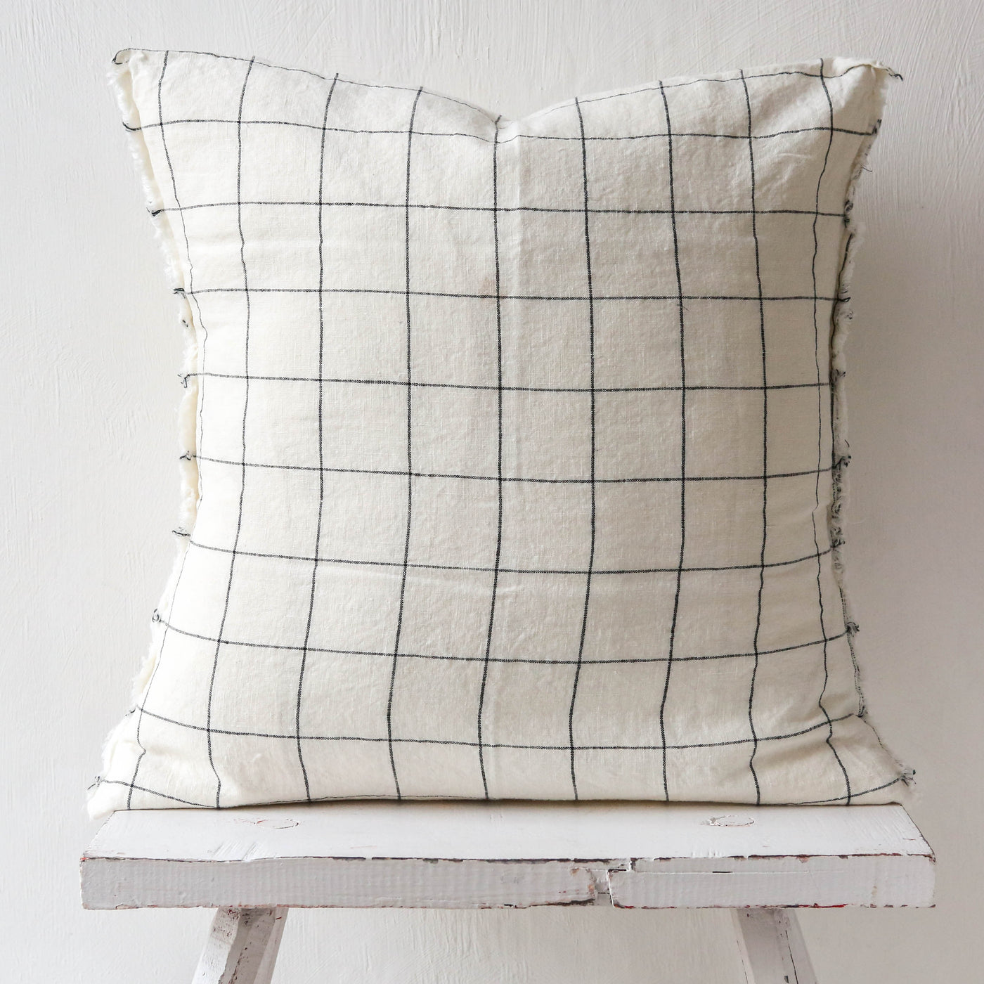 Fringed Cushion Cover - Grid