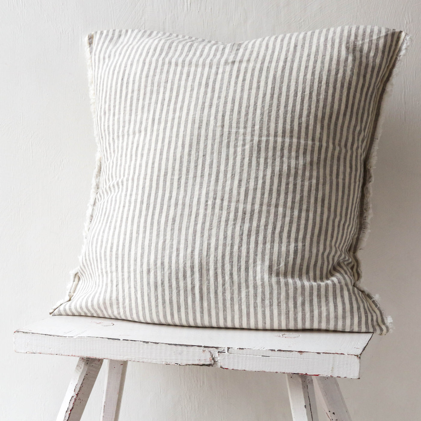 Fringed Cushion Cover - Grey Stripe