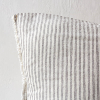 Fringed Cushion Cover - Grey Stripe