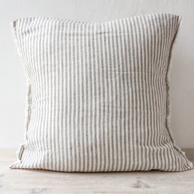 Fringed Cushion Cover - Grey Stripe