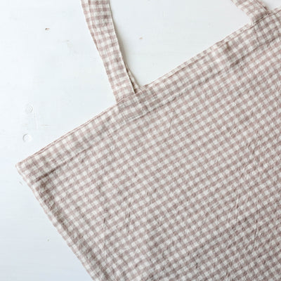 Washed Linen Cotton Sloppy Shoulder Bag - Pink Gingham