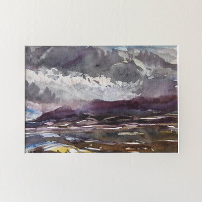 Large Vintage Original Watercolour Artwork - Storm Clouds