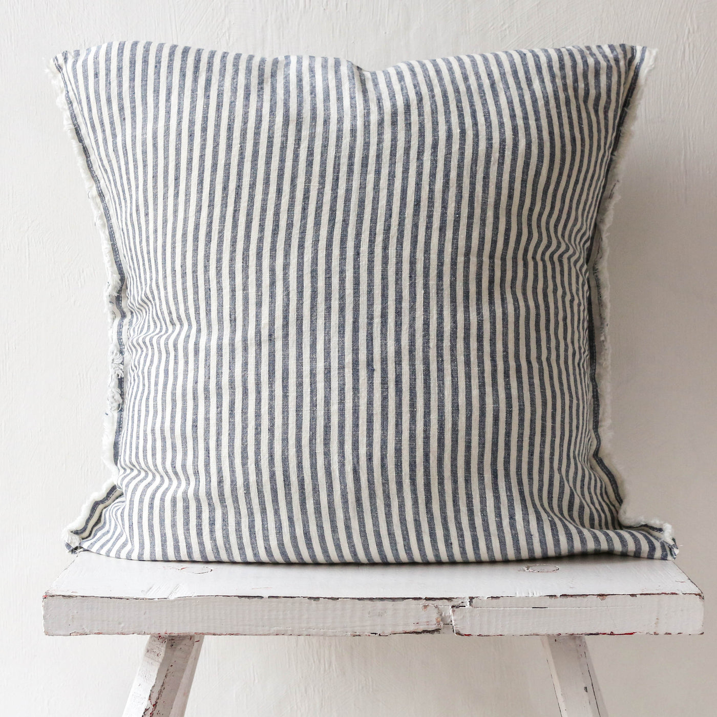 Fringed Cushion Cover - Navy Stripe