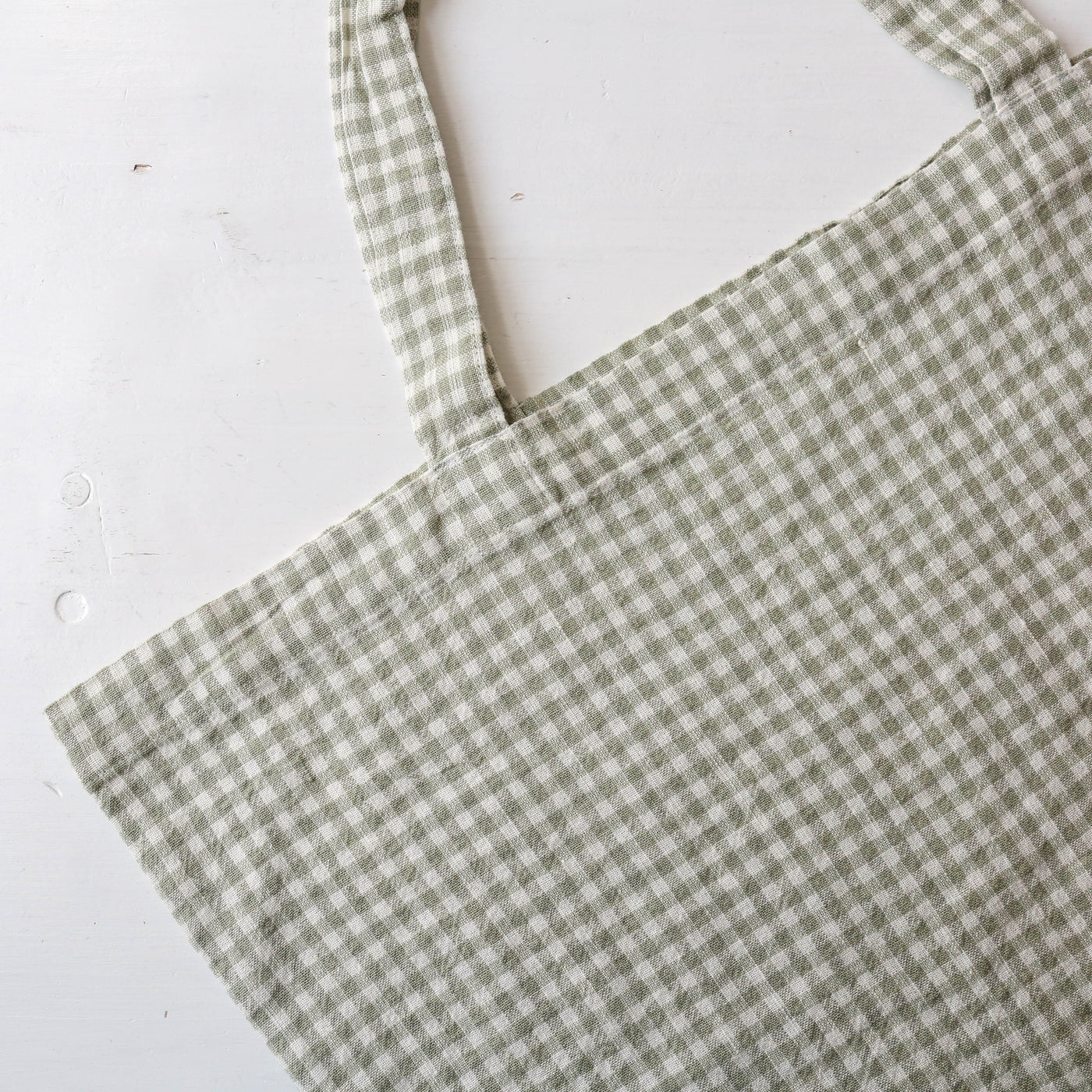 Washed Linen Cotton Sloppy Shoulder Bag - Mint Gingham