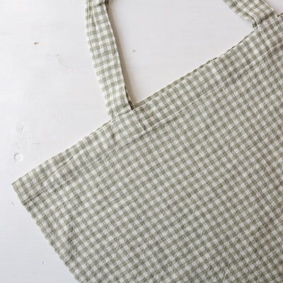 Washed Linen Cotton Sloppy Shoulder Bag - Mint Gingham