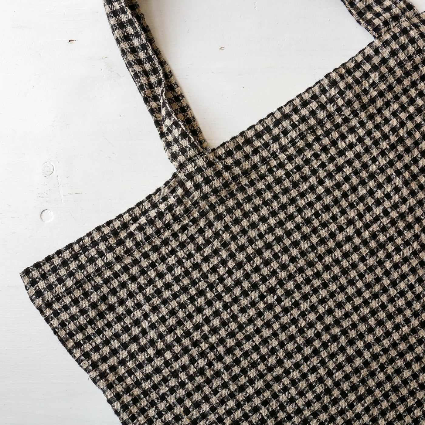 Washed Linen Cotton Sloppy Shoulder Bag - Carbon Gingham