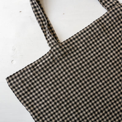 Washed Linen Cotton Sloppy Shoulder Bag - Carbon Gingham