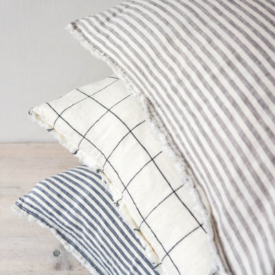 Fringed Cushion Cover - Grey Stripe