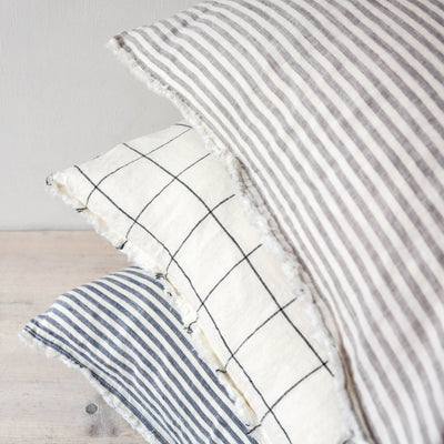 Fringed Cushion Cover - Navy Stripe