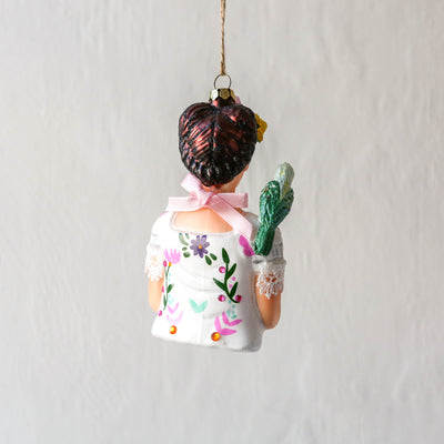 Frida Kahlo with Parrots Glass Tree Decoration