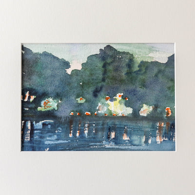 Large Vintage Original Watercolour Artwork - Abstract Riverbank