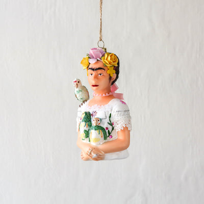 Frida Kahlo with Parrots Glass Tree Decoration