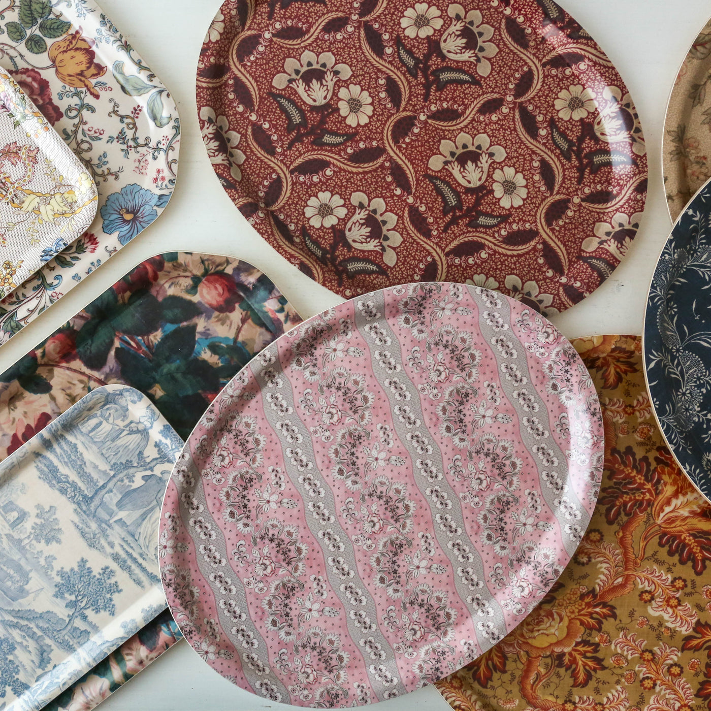 'Soft Floral' - Round Birch Wood Tray