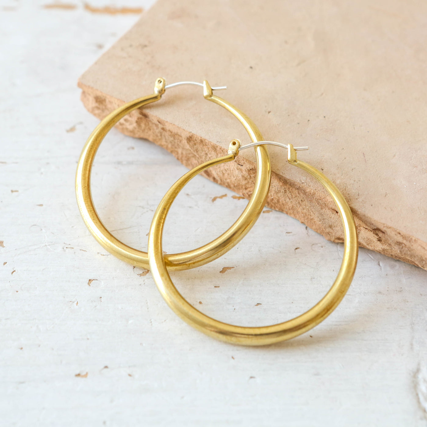 'Daphne' Large Brass & Silver Hoop Earrings