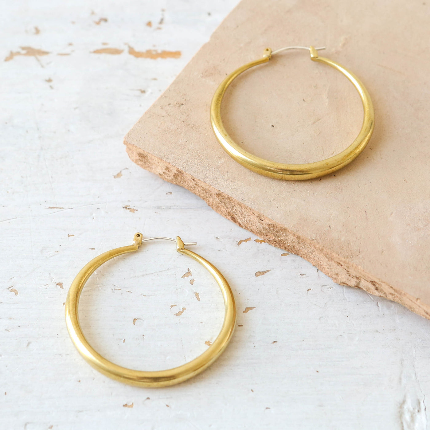 'Daphne' Large Brass & Silver Hoop Earrings