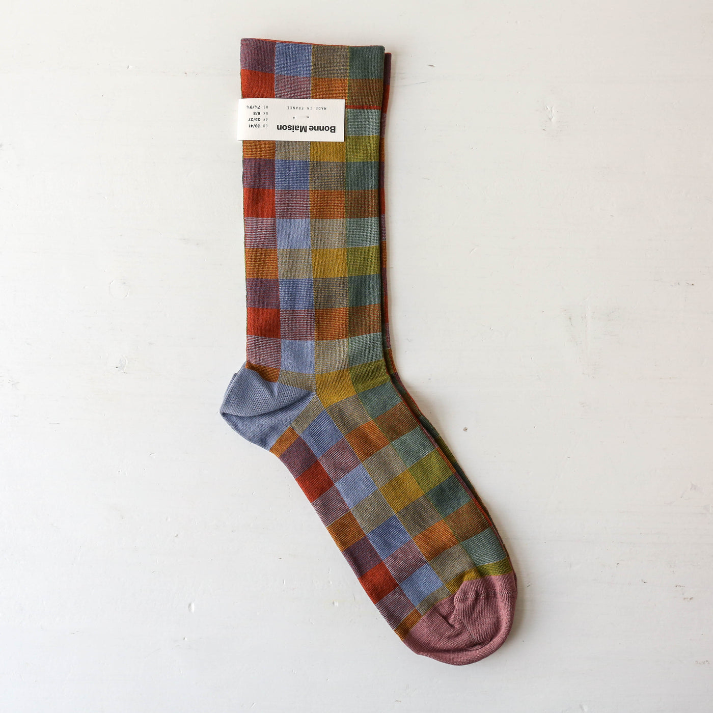 Bonne Maison Socks - Blue-Grey Checked
