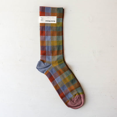 Bonne Maison Socks - Blue-Grey Checked
