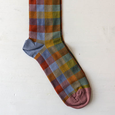 Bonne Maison Socks - Blue-Grey Checked