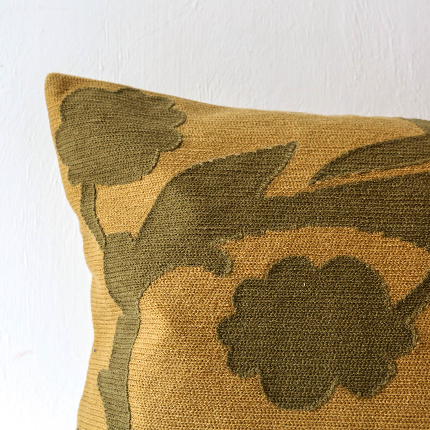 Oblong Floral Embroidered Cotton Cushion Cover - Gold