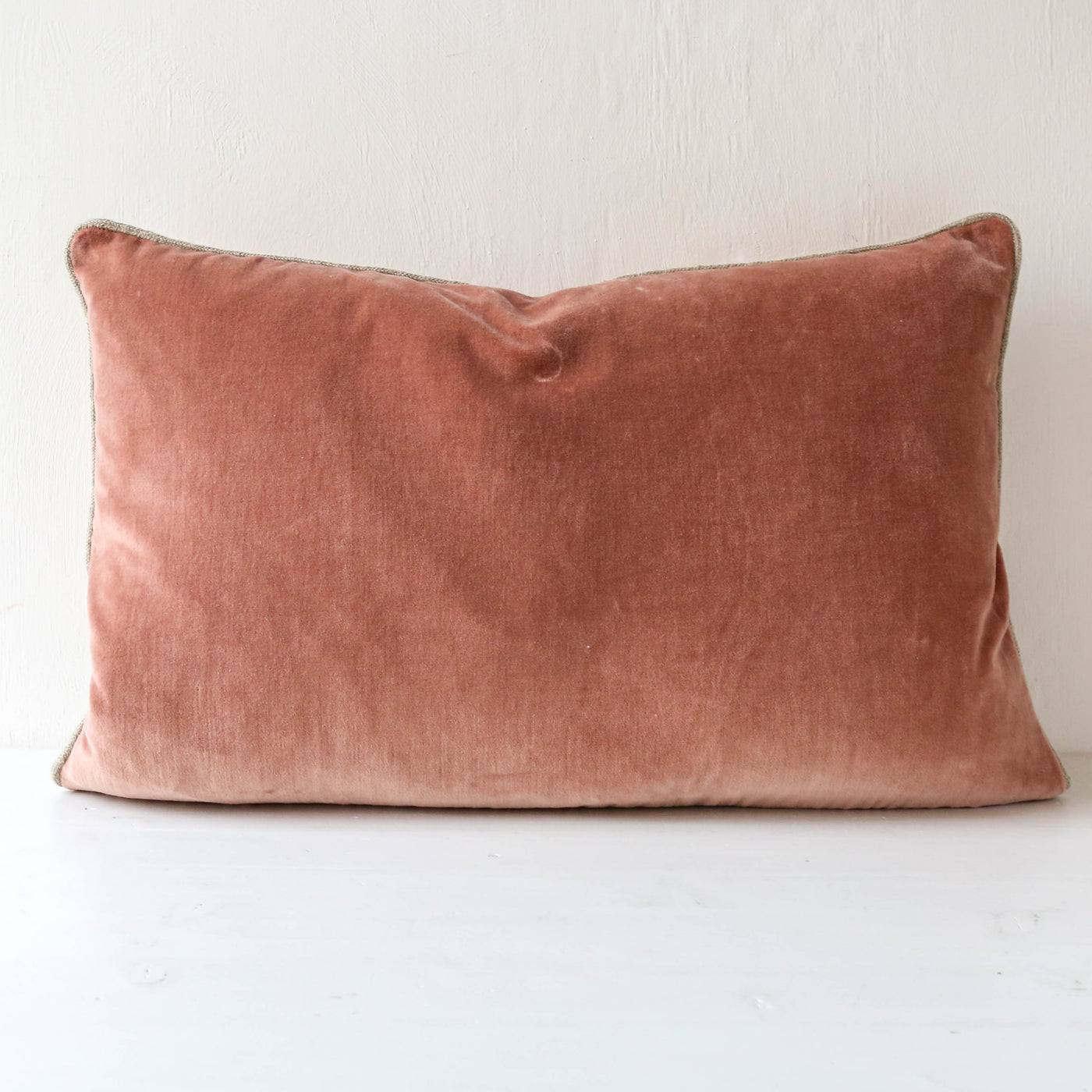 Oblong Piped Velvet Cushion Cover - Mocha