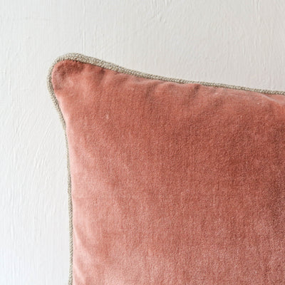 Oblong Piped Velvet Cushion Cover - Mocha