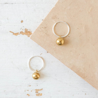 'Emily' Bobble Brass & Silver Hoop Earrings