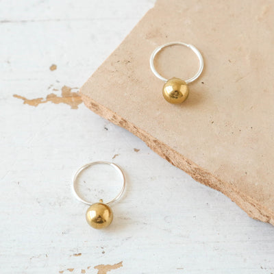 'Emily' Bobble Brass & Silver Hoop Earrings