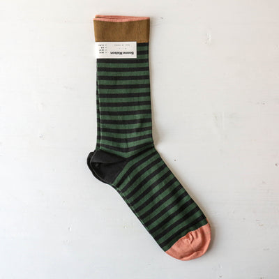 Bonne Maison Socks - Black & Green Stripe
