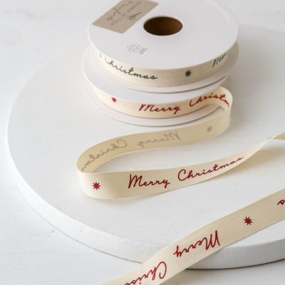 Merry Christmas Cotton Ribbon - 15m Roll