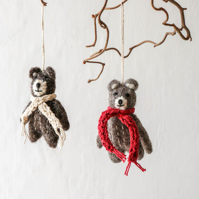Mini Felt Bear with Scarf Hanging Decoration
