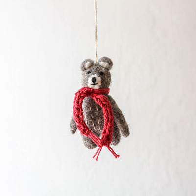 Mini Felt Bear with Scarf Hanging Decoration