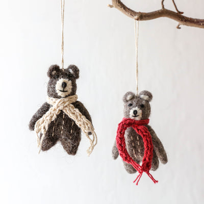Mini Felt Bear with Scarf Hanging Decoration
