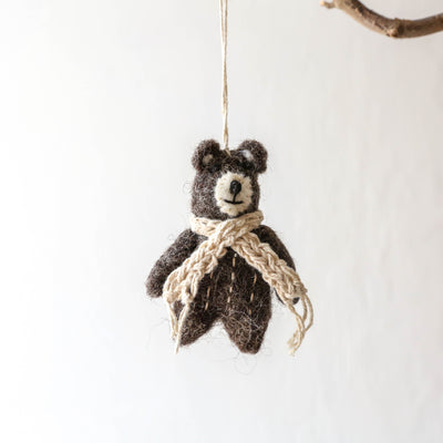 Mini Felt Bear with Scarf Hanging Decoration