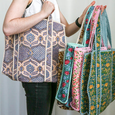 Quilted Cotton Shoulder Tote