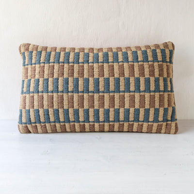 Newtown Embroidered Cotton Cushion - Blue