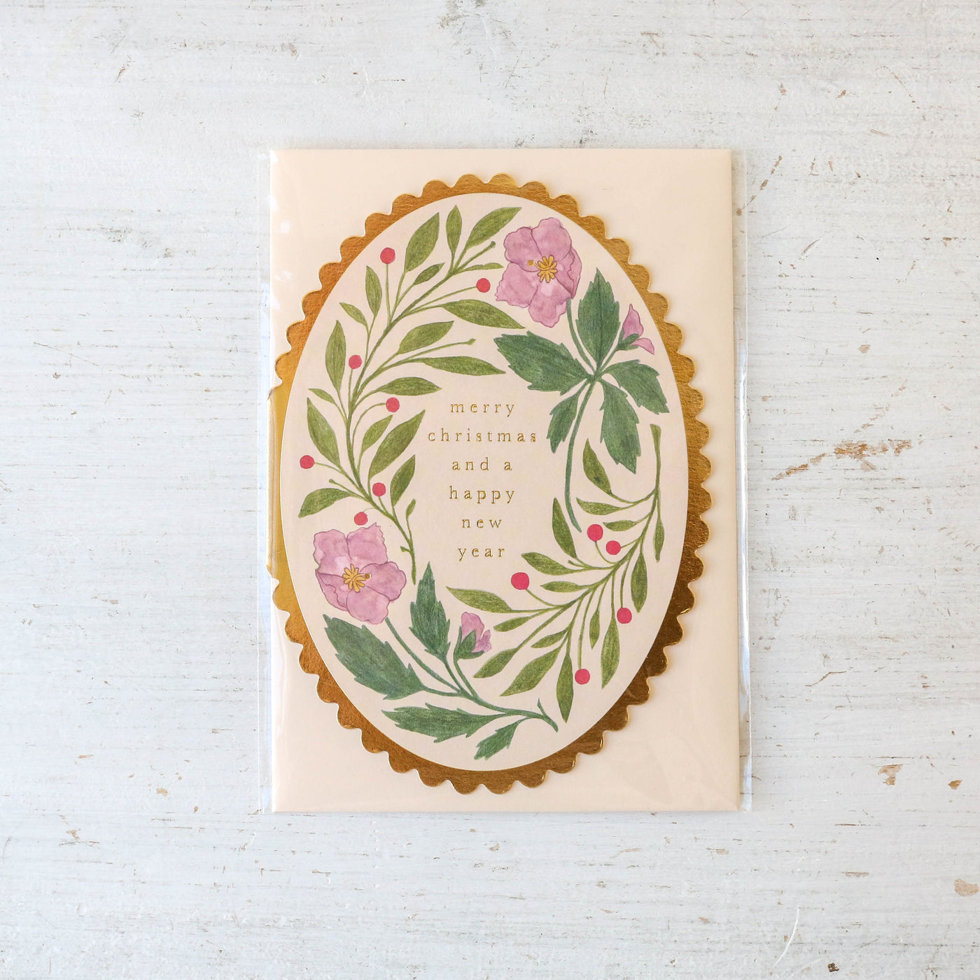 Pink Flora 'Merry Christmas' Card