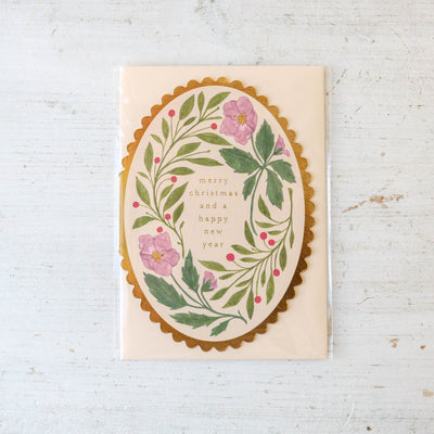 Pink Flora 'Merry Christmas' Card