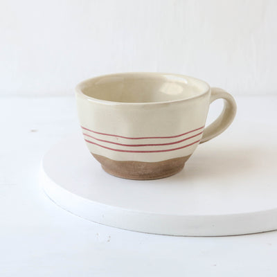 Hand-painted Breton Stripe Tea Cup - Brick