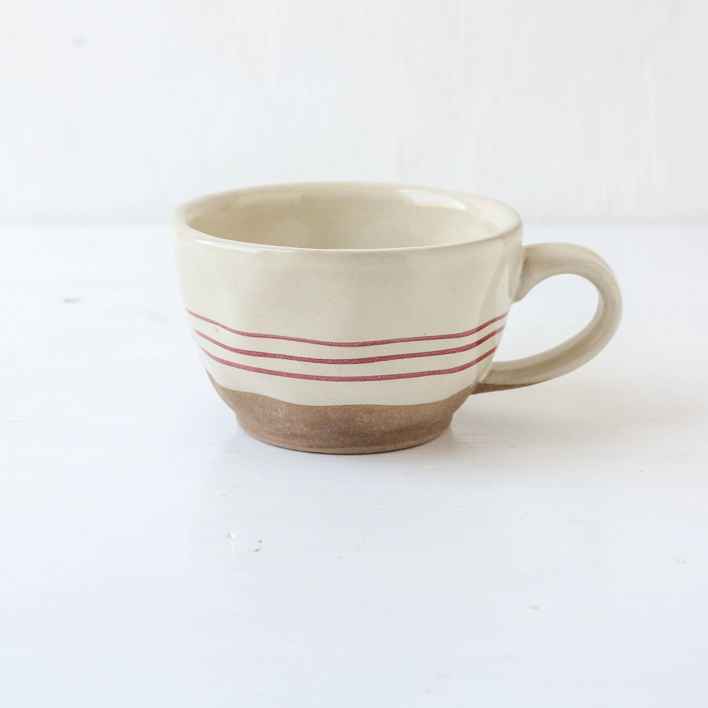 Hand-painted Breton Stripe Tea Cup - Brick